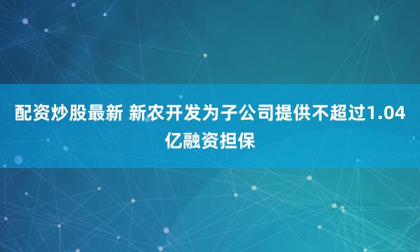配资炒股最新 新农开发为子公司提供不超过1.04亿融资担保